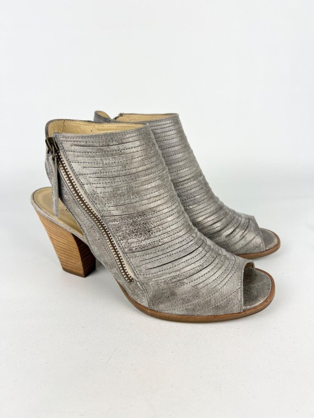 Paul Green Womens Cayenne Peep Toe Bootie Silver Block Heel Zip size UK 6.5 US 9